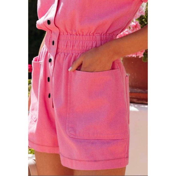 Magenta Pink Button Up Shorts Rhomper - Picture 4 of 5